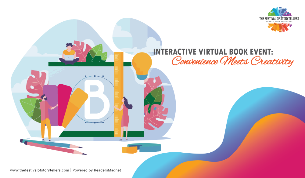 photo of a banner for Interactive Virtual Book Event depicting cute illustrations